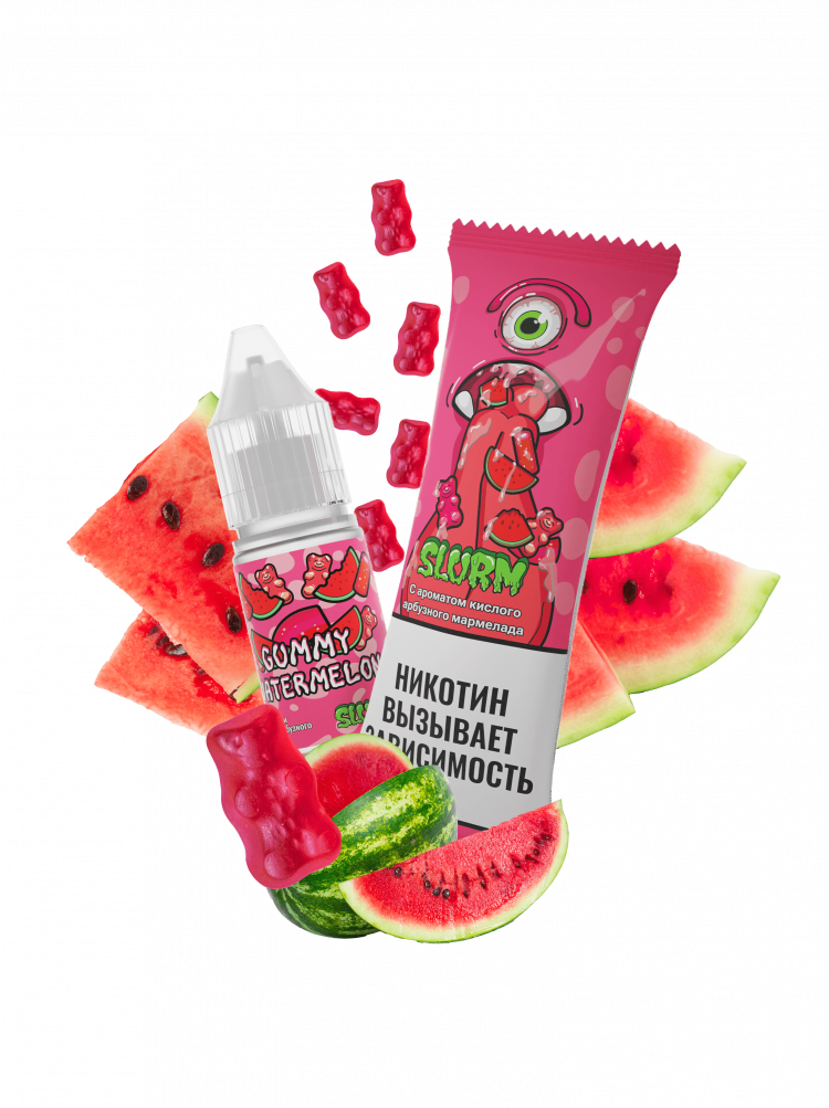 (М) Жидкость Slurm Low Salt - Gummy Watermelon (Кислый Арбузный Мармелад) 10 мл (15 мг)